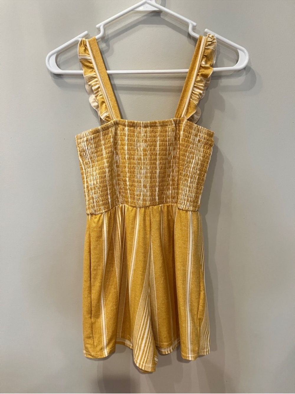 No Boundaries Mustard Yellow Striped Smocked Romper XS